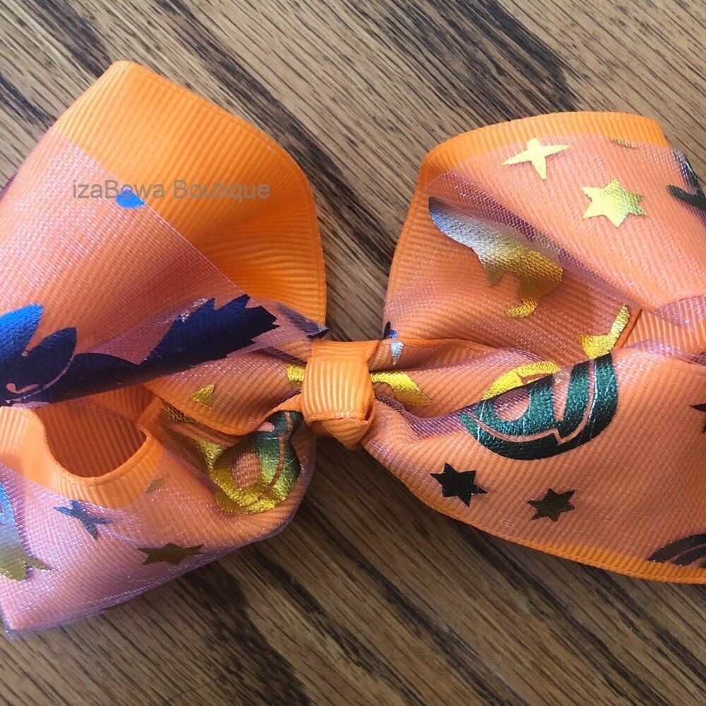 Orange 5" Boutique Bow with Halloween Sheer Overlay  4B2824  Handmade Boutique